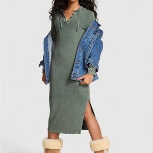 PINK Victoria’s Secret Vintage Ribbed Henley Hoodie Dress Green S NWT